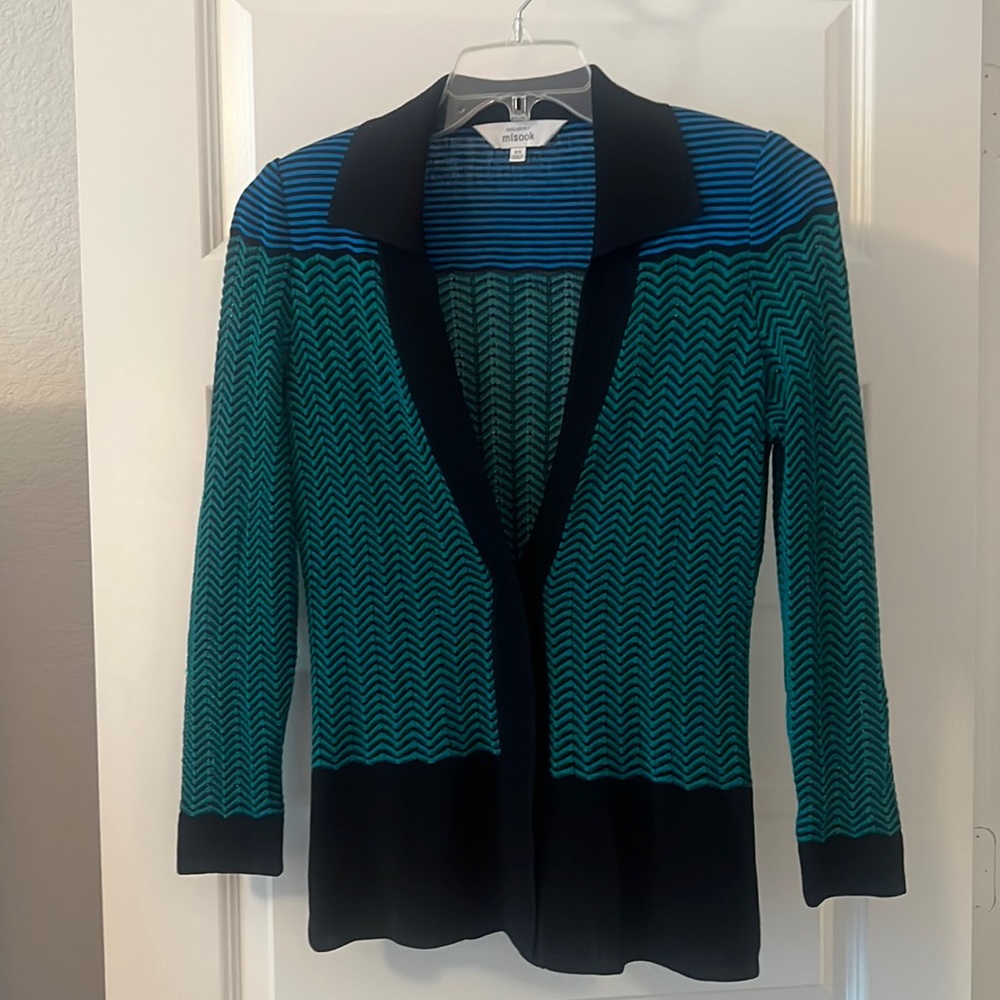 EXCLUSIVELY MISOOK VNeck Cardigan Turquoise Black Women's Size XS Y2K Career